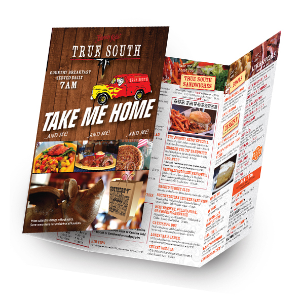 Client:  Johnny Reb's True SouthProject:  To Go Menu